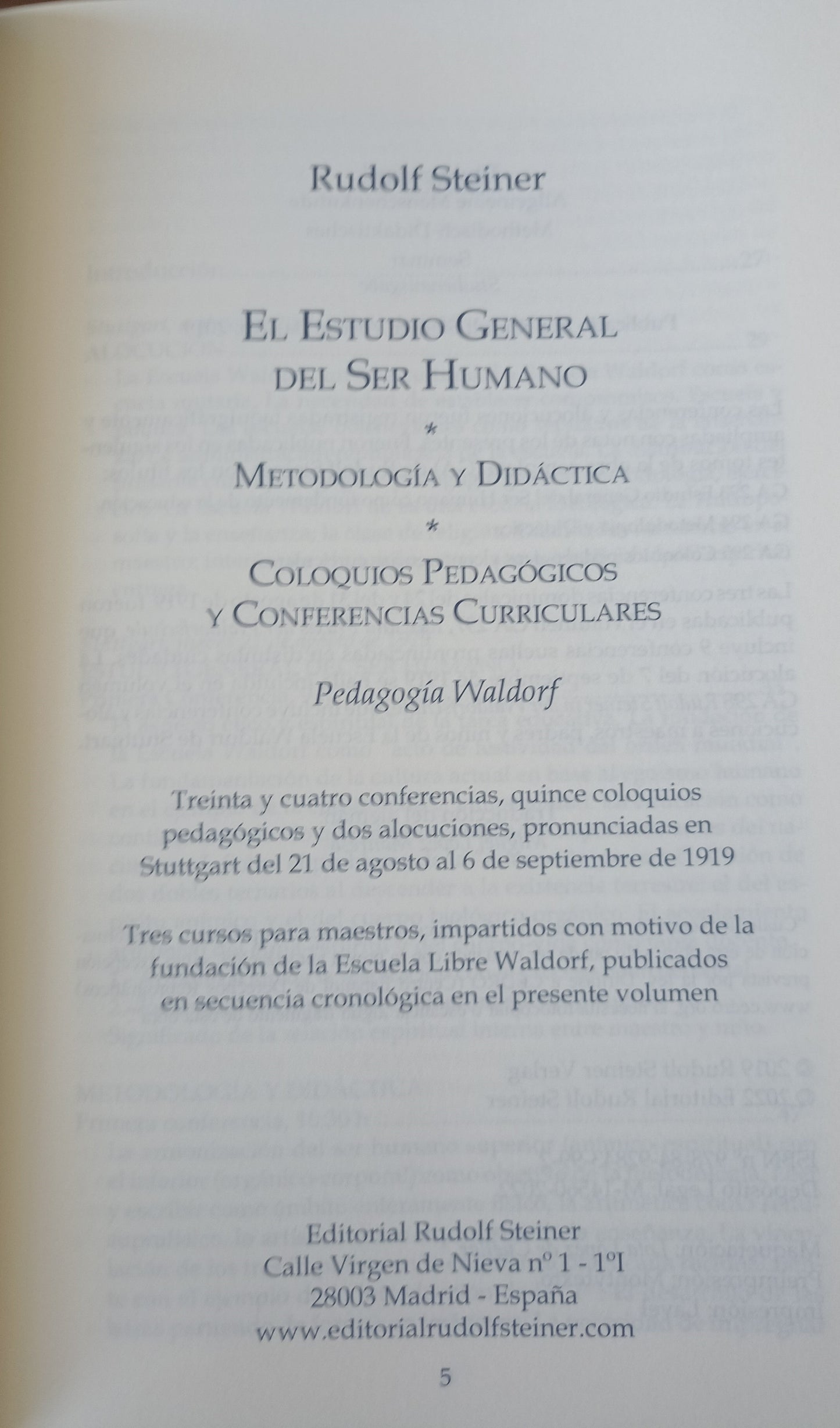 Estudio General del Ser Humano. Edición Especial. Pedagogía Waldorf